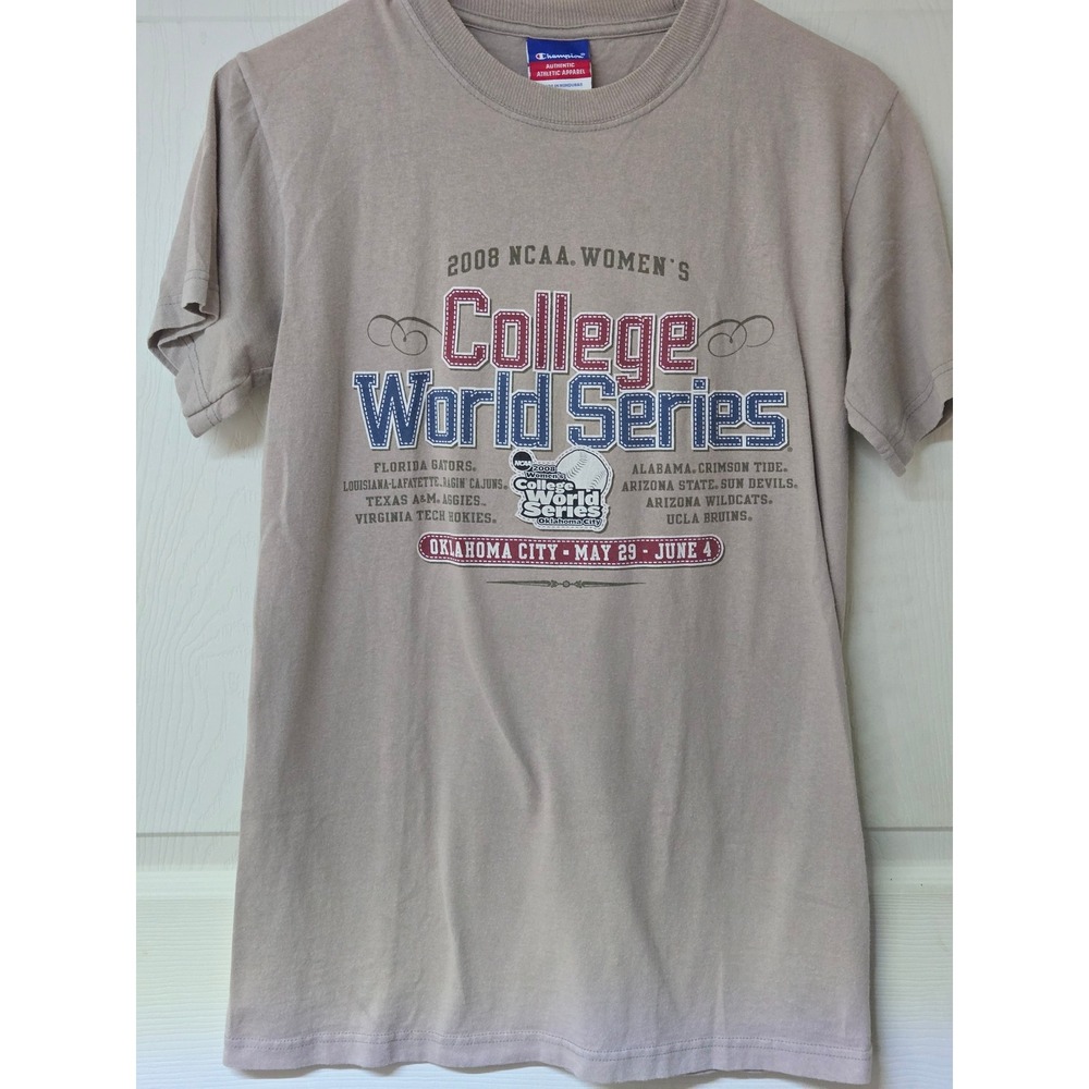 Champion 2008 NCAA Womens College World Series T-Shirt Tan Small Oklahoma City